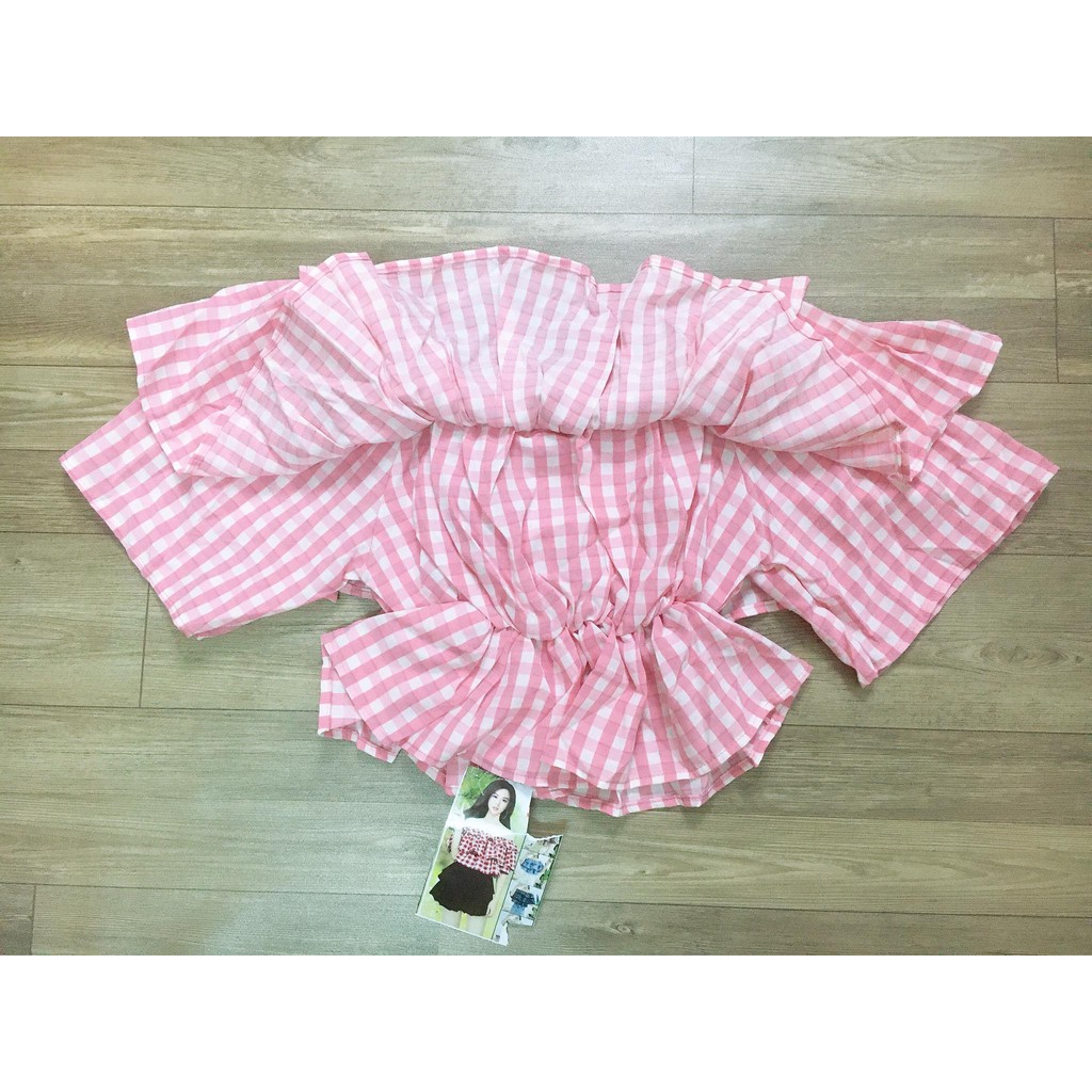 ÁO KIỂU CARO CROPTOP PHỐI BÈO TRƯỚC NGỰC | BigBuy360 - bigbuy360.vn