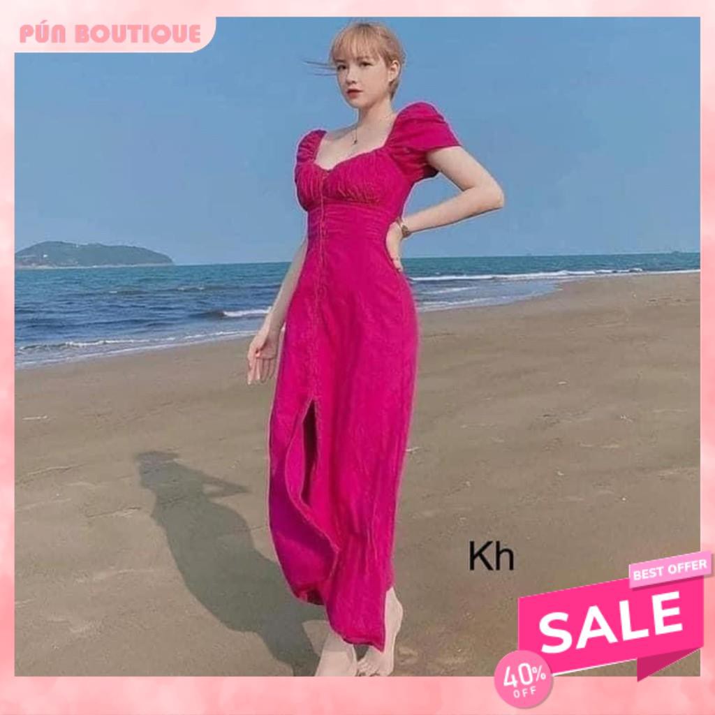 VÁY HỒNG DÁNG DÀI CHUN SAU CHẤT ĐŨI TẰM MẶC SIÊU MÁT, SIÊU TÔN DA - ĐẦM MAXI HOTTREND ML