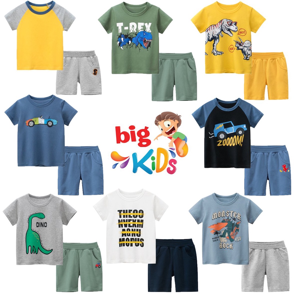 Bộ quần áo bé trai cộc tay mùa hè chất cotton họa tiết đáng yêu cho bé BigKids