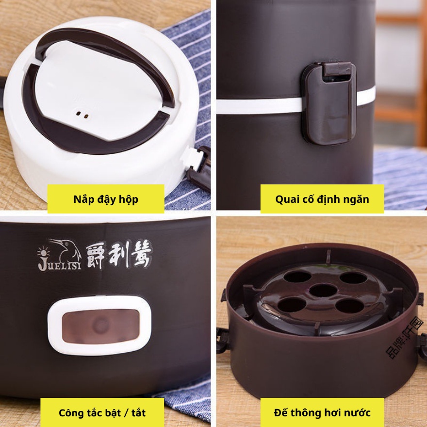 Hộp cơm cắm điện 3 tầng văn phòng - 3 khay lõi iox - hâm nóng thức ăn nhanh