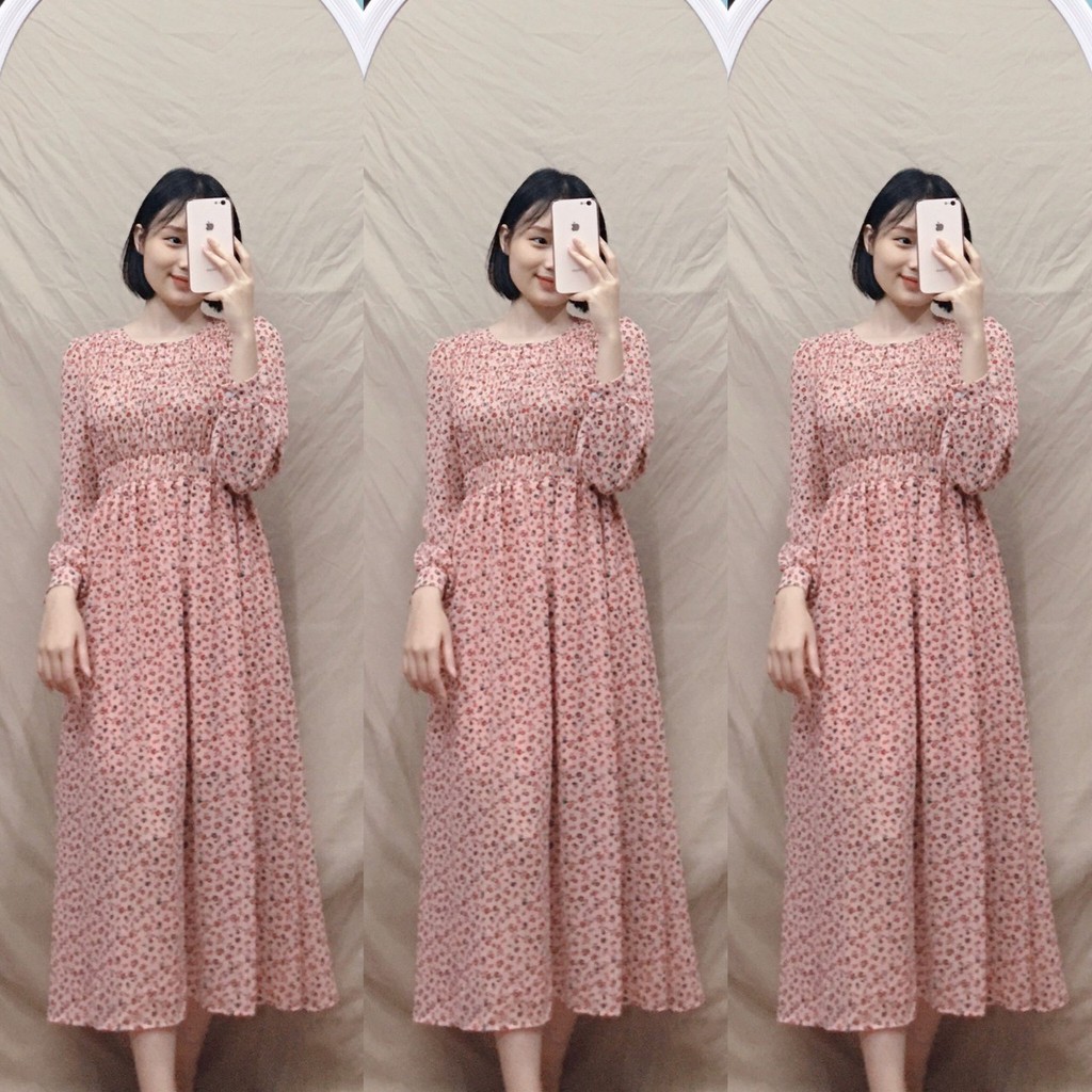 Đầm Maxi Tay Dài Họa Tiết Hoa Nhí Dễ Thương