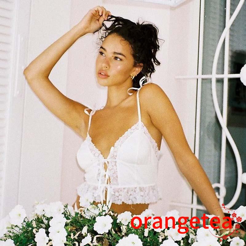 Áo hai dây cổ chữ V phối ren phong cách quyến rũ thời trang cho nữ