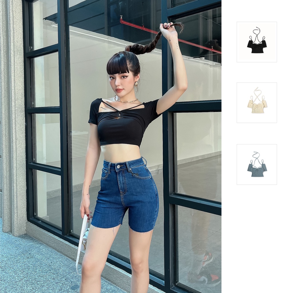 Áo Croptop Nữ Cut Out Shoulder , Chất Vải Thun Gân Thoải Mái , WC000231 ,SOMEHOW