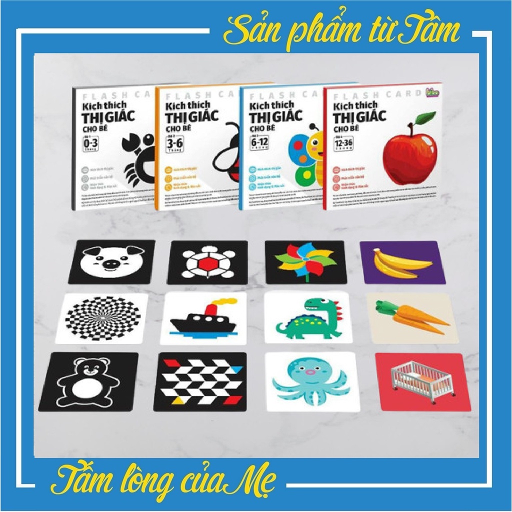 Bộ 20 Thẻ Kích Thích Thị Giác Và Não Phải Cho Bé Từ 0-36 Tháng, Khổ 21x21Cm, In 2 Mặt Chống Thấm Nước