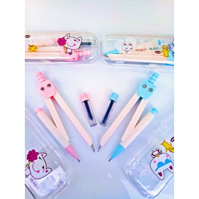 Bộ compa chì kim siêu dễ thương kèm ngòi chì bấm compa cute