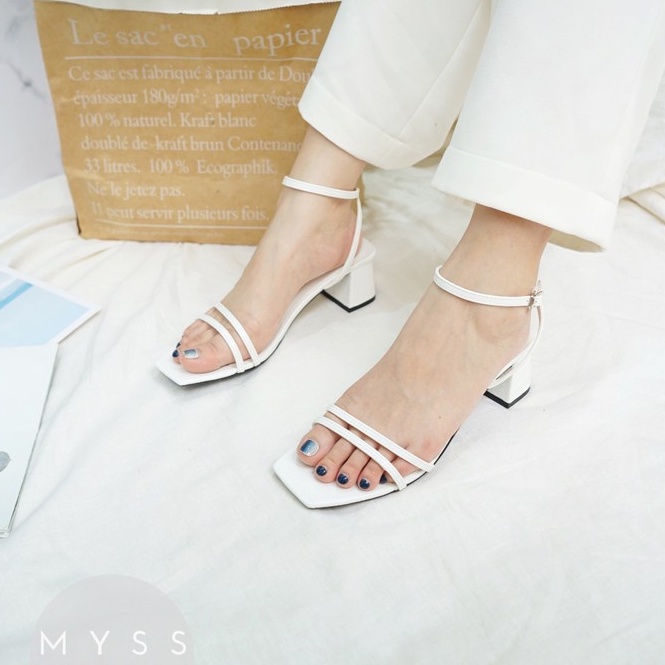 Giày sandal nữ quai ngang mảnh 2 dây gót trụ 5cm thời trang MYSS - SD87