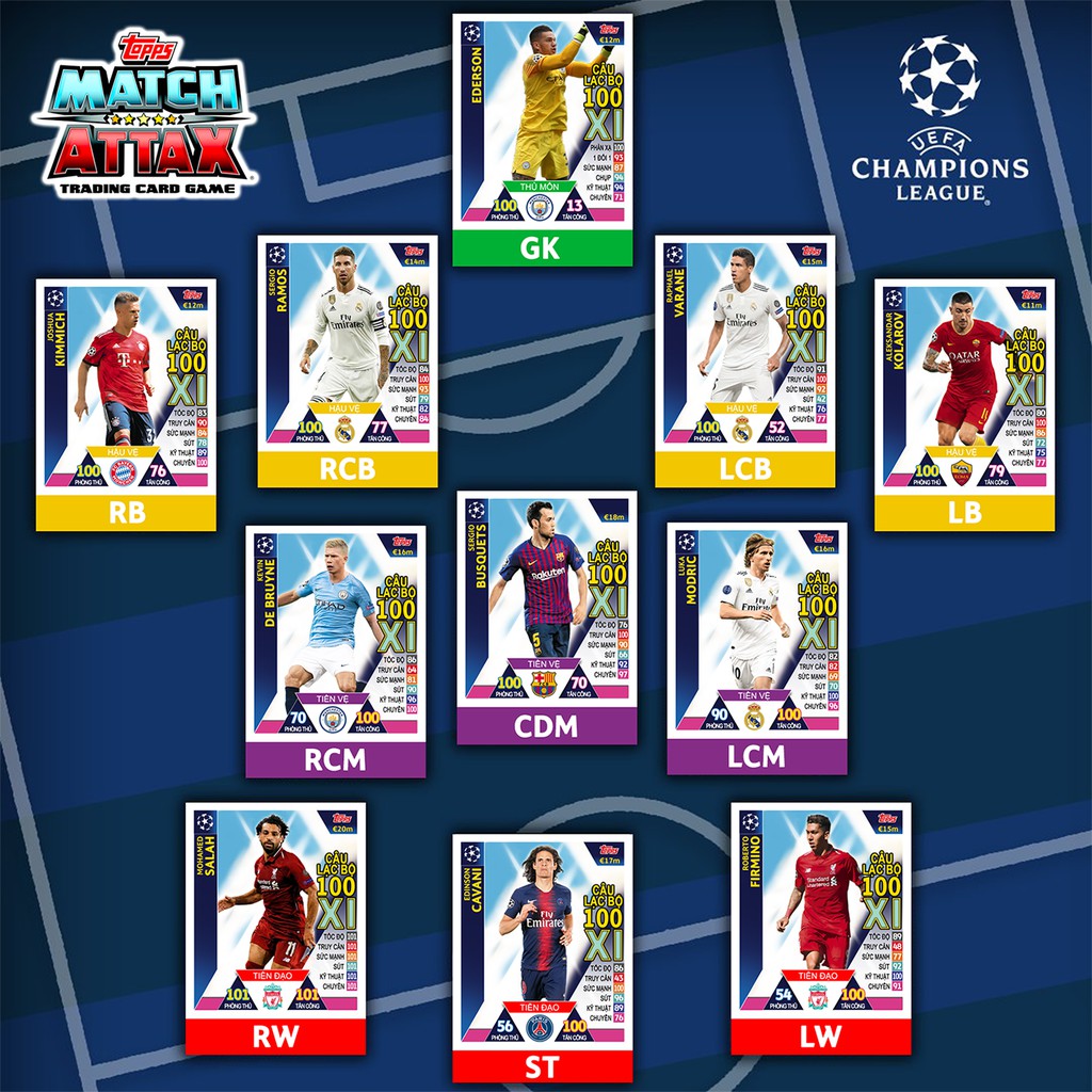 Set 16 Thẻ In Match Attax 2018-19 Poca Câu Lạc Bộ 100