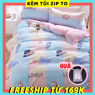 [Kèm DEAL 0đ] Bộ Ga Giường Vỏ Gối Vỏ Chăn Poly Cotton Hồng Xanh Dương Biển 1m2/ 1m5/ 1m8/ 2m
