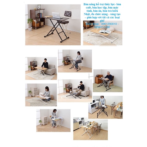 Bàn nâng hỗ trợ thủy lực- bàn café, bàn học tập, bàn máy tính, bàn ăn, bàn trà kiểu Nhật...phù hợp với mọi loại ghế