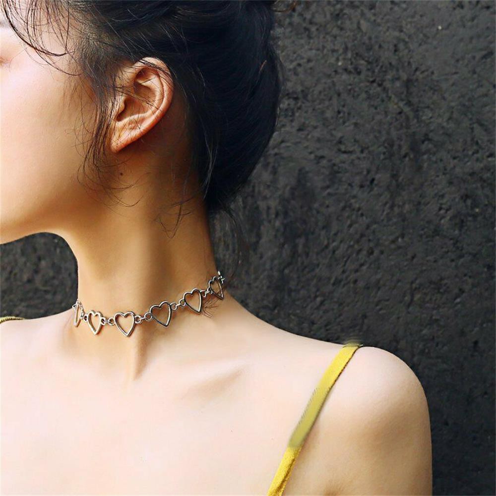 Vòng Cổ Choker Bằng Thép Không Gỉ Màu Vàng / Bạc Mặt Trái Tim Thời Trang Cho Nam Và Nữ