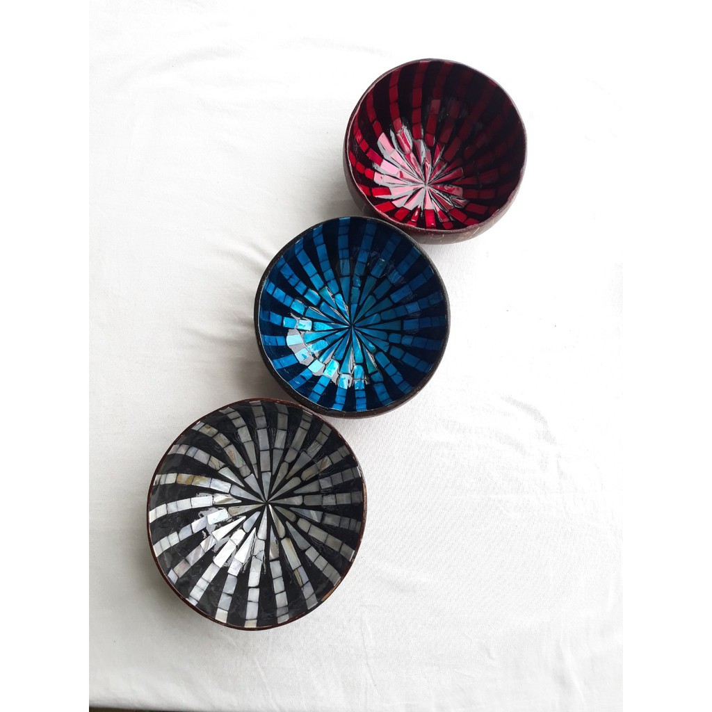 BÁT GÁO DỪA KHẢM TRAI NGHỆ THUẬT, bát dừa ăn salad, bát dừa decor trang trí