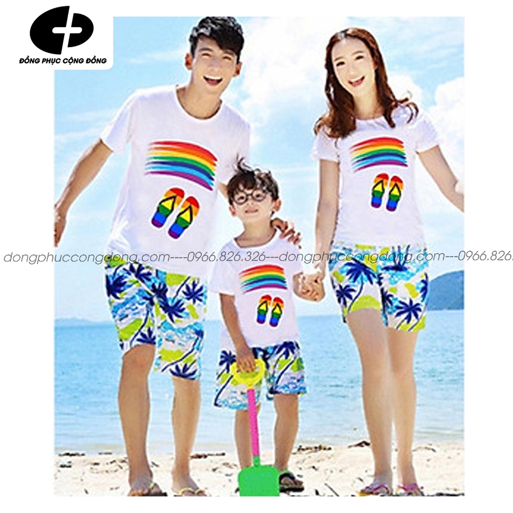 Đồng phục gia đình 3,4,5 người nguyên set áo quần đi biển du lịch nổi bật thun mềm mịn hình in thấm màu giá rẻ