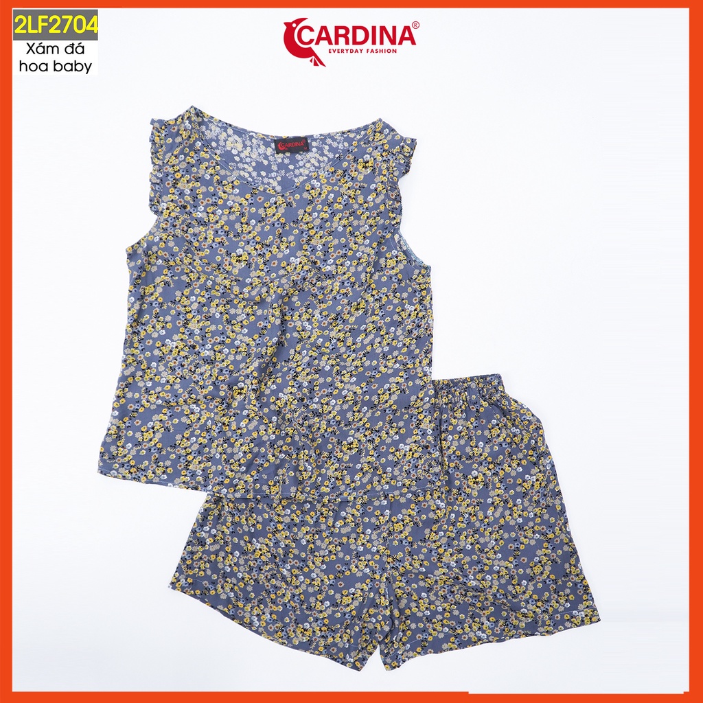 Đồ bộ nữ CARDINA chất lanh tre Nhật cao cấp quần đùi áo sát nách họa tiết tinh tế 2LF27