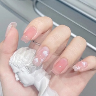 Bộ Móng Tay Giả Hai Màu Gradient Họa Tiết Hoa Xinh Xắn Phong Cách Âu Mỹ Cho Nữ