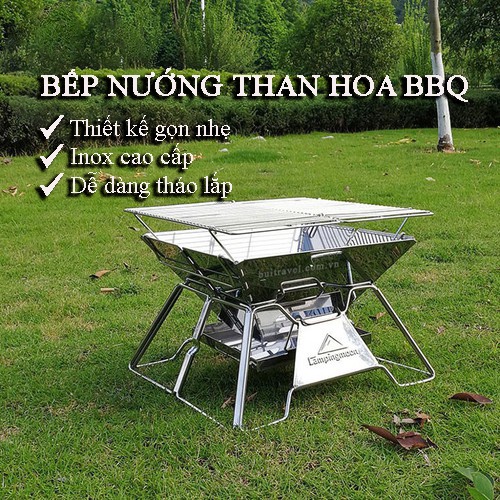 Bếp nướng BBQ không khói - Bếp nướng than hoa inox 304 - Cỡ vừa cho 4 đến 6 người 34x34cm - P002
