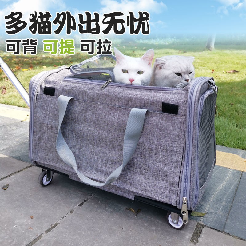 hộp đựng xe đẩy túi cho mèo, kích thước lớn, hai con vật nuôi di động, xách chó gấp một vai có thể tháo rời thoáng khí