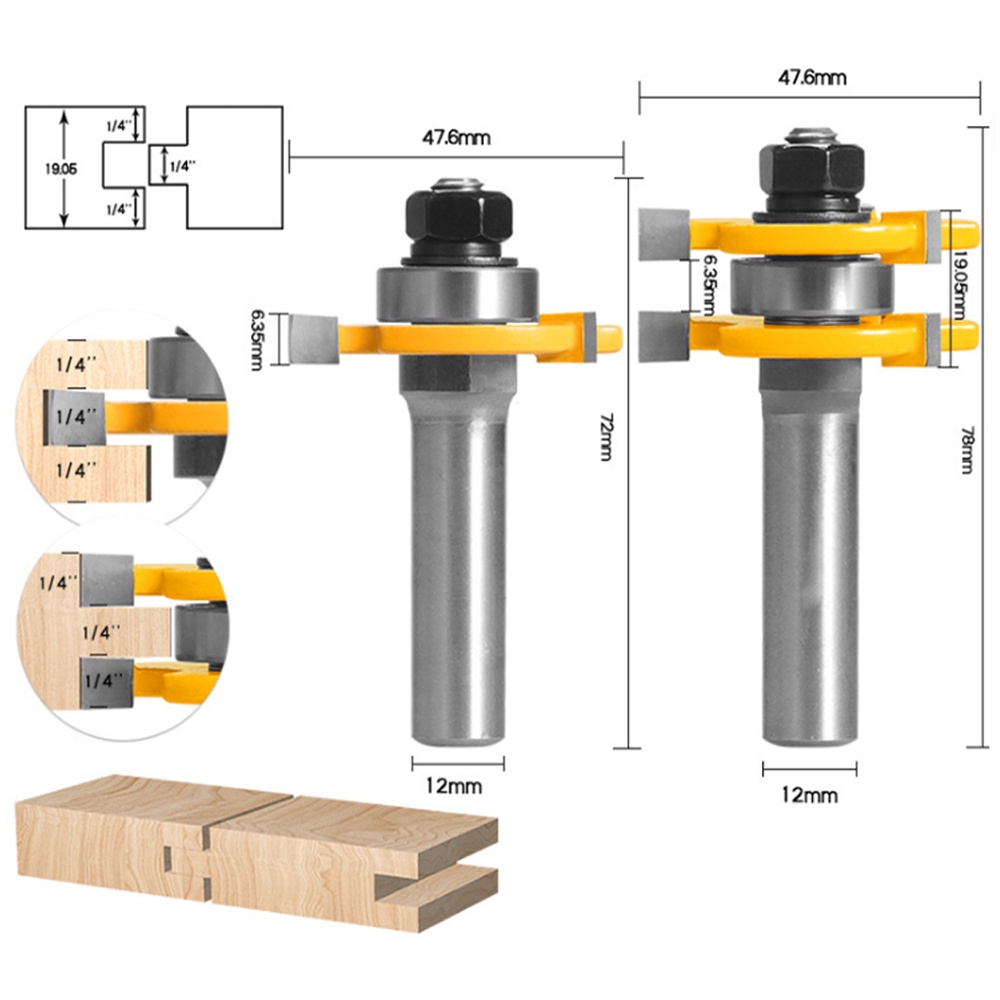 Bộ 2 Mũi Phay Router 6mm 1 / 4 "8mm 12mm 1 / 2" Cho Máy Cắt Gỗ
