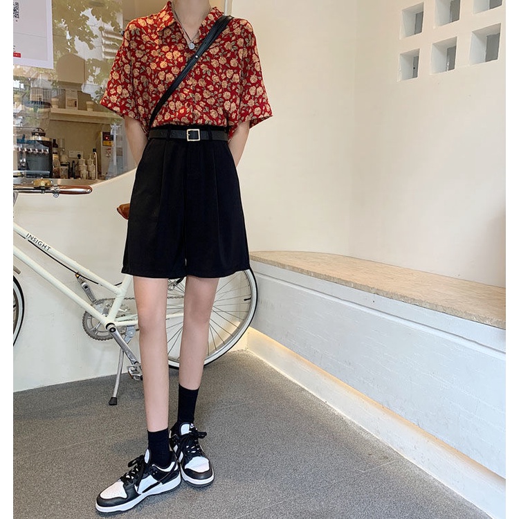 Quần Đùi Thời Trang Phong Cách Hàn Quốc 185266 Quần Short Ống Rộng Lưng Cao Màu Sắc Đơn Giản Cho Mùa Hè