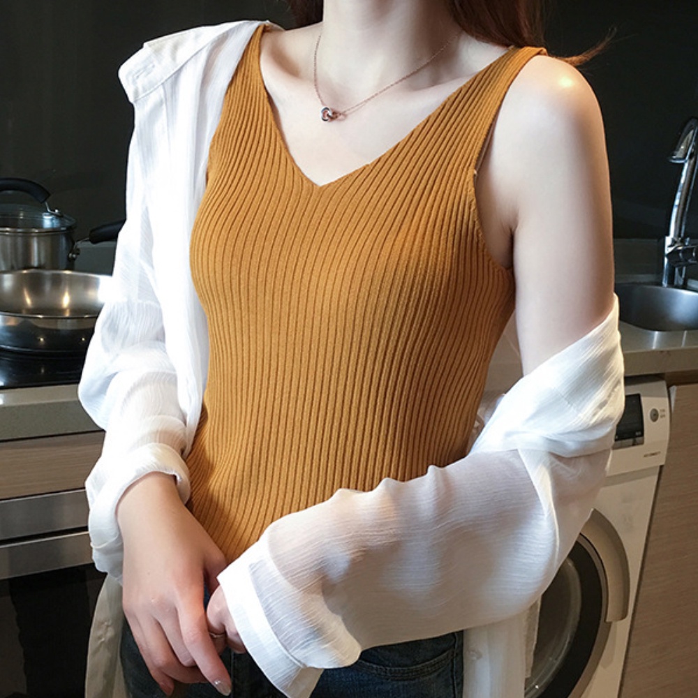 Áo tank top mỏng cổ chữ V kẻ sọc dọc thoáng khí phong cách Hàn Quốc thời trang mùa hè cho nữ