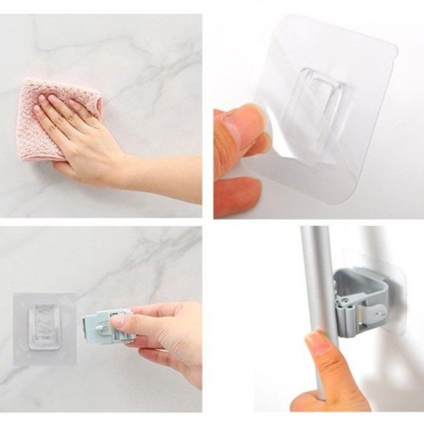 Bộ 5 móc treo cây lau nhà chổi cọ nhà vệ sinh đa năng có miếng keo dán tường - AZ Store