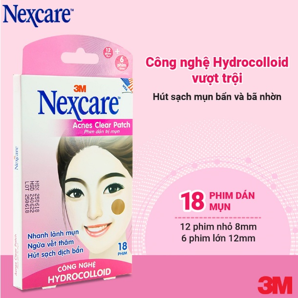 Hộp 18 miếng dán Nexcare hút mụn mủ, ngừa vết thâm và hút sạch dịch bẩn