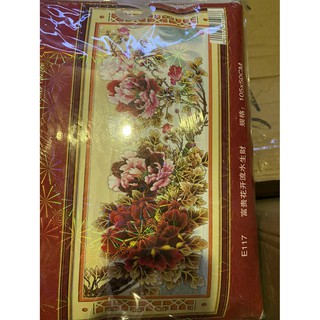 Tranh thêu chữ thập hoa mẫu đơn đỏ e117 105x50cm