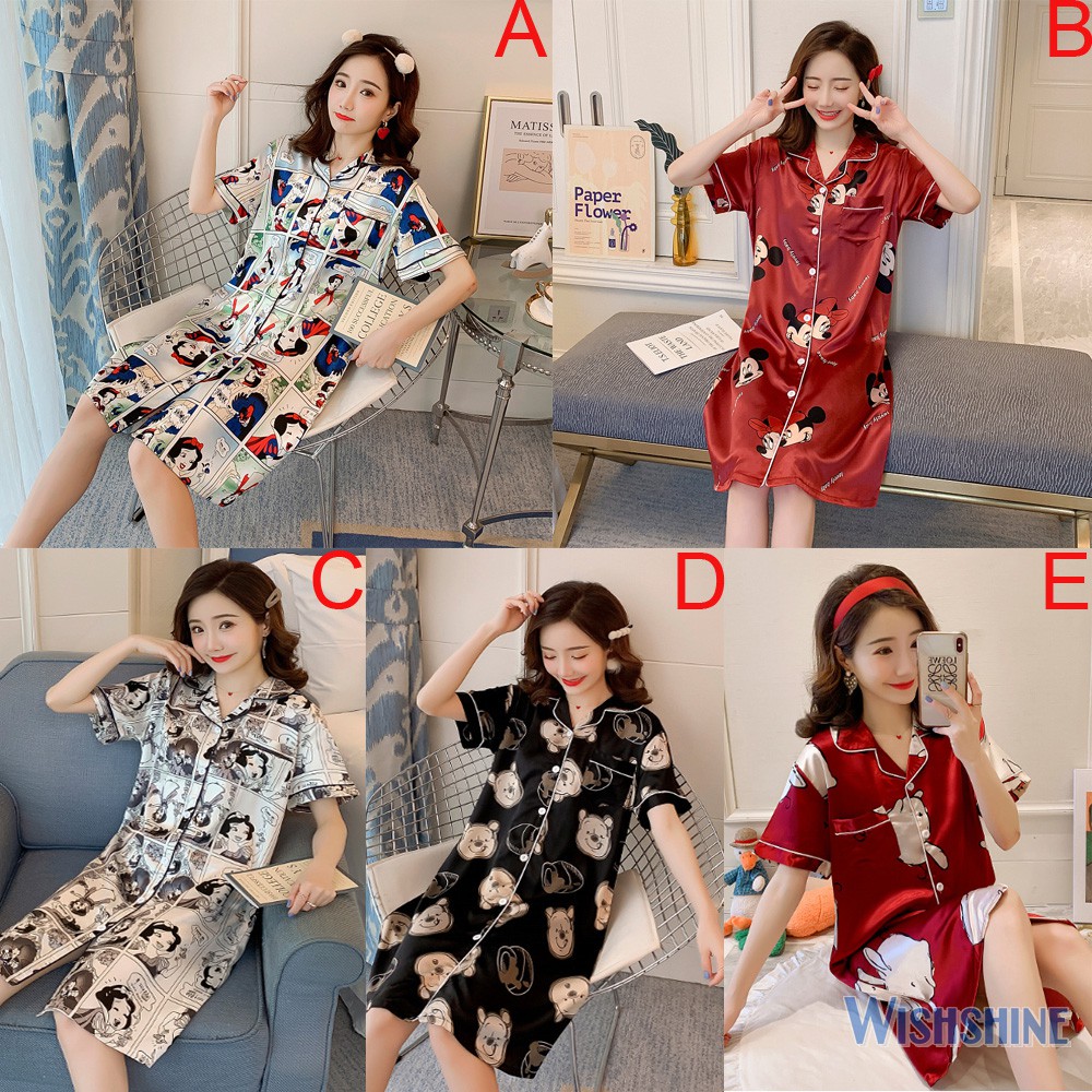 Đầm Ngủ Lụa In Hình Mèo Đáng Yêu Cho Nữ Cỡ M-2Xl