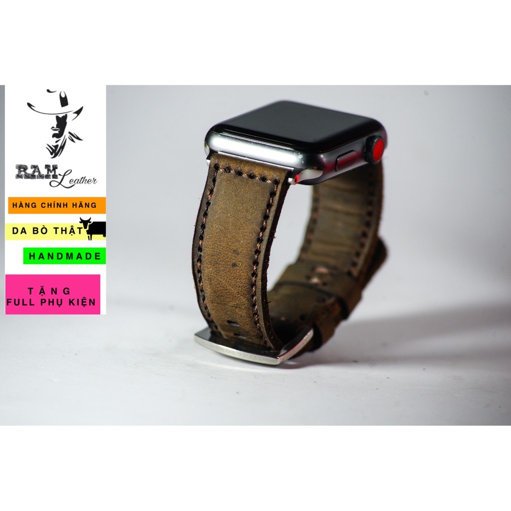 Dây đồng hồ Apple Watch , Iwatch , Iphone Watch Da Bò Nâu Đất RAM Leather Classic 1950  Bền Đẹp