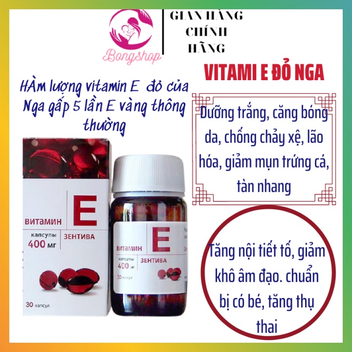 Vitamin E đỏ, viên uống đẹp da vitamin E đỏ Nga, hàm lượng 270mg và 400mg làm đẹp, hỗ trợ nội tiết
