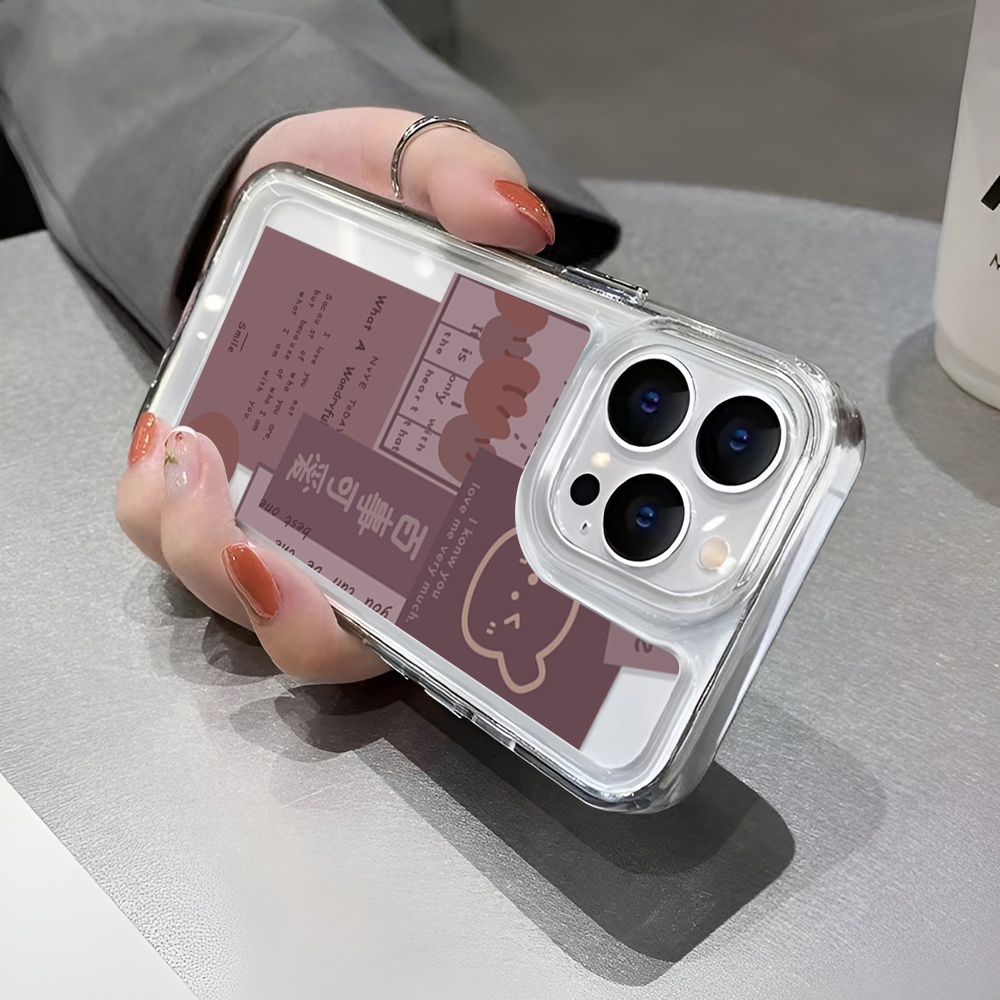 Ốp Điện Thoại Trong Suốt In Hình Gấu Và Chữ Cho iphone 14 Plus 11 13promax 12 7Plus X XS Max 7 8 SE 2020