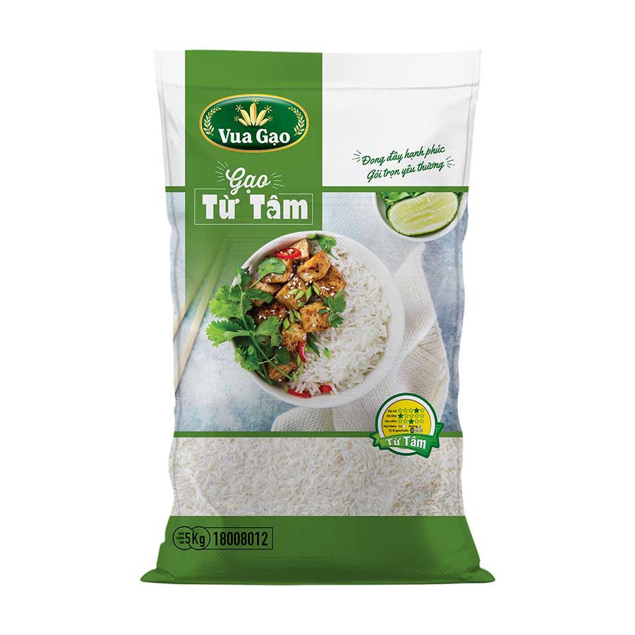 [MUA 3 TẶNG 25K] Gạo Thơm Từ Tâm Túi 5kg – Chính Hãng Vua Gạo – Cơm Mềm, Dẻo Vừa (Cam kết date mới)