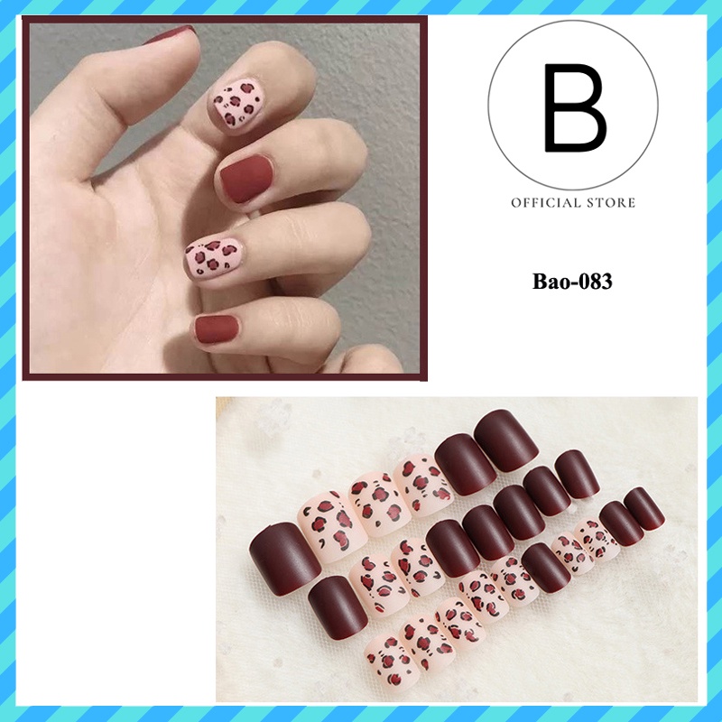 móng tay giả form ngắn sơn lì họa tiết