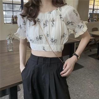 Áo kiểu tay phồng phối ren hoa phong cách retro 43100