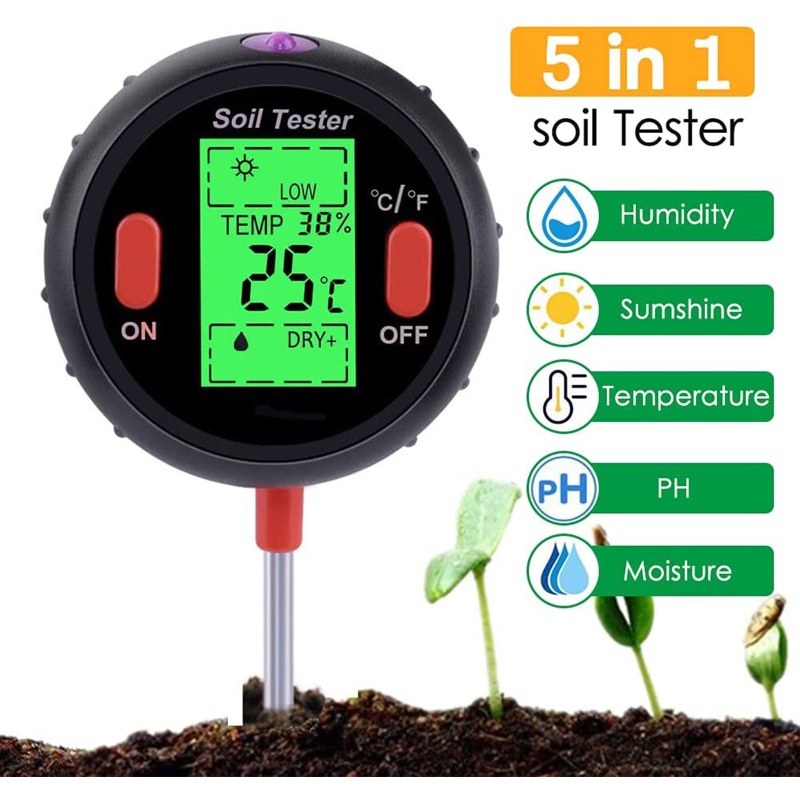 Kiss Nâng Cấp Máy Đo Độ Ẩm Đất / Nhiệt Độ Đất / Độ Ẩm / Ánh Sáng Mặt Trời / Độ Ẩm Kỹ Thuật Số 5 Trong 1 kiss
