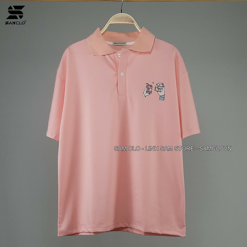 Áo thun Polo nữ tay lỡ form rộng SAM CLO phông freesize unisex mặc đi học, nhóm, lớp in hình HAI HỘP SỮA