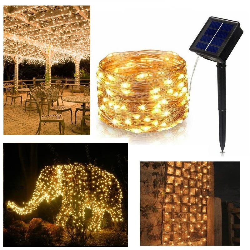 Đèn LED dây đom đóm Năng lượng mặt trời - Đèn LED Fairylight 8 chế độ nháy Trang trí nhà cửa sân vườn