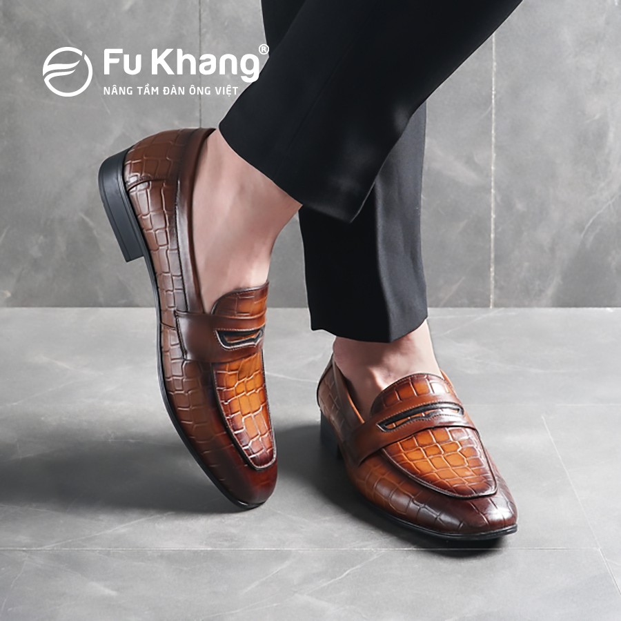 Giày lười nam da bò đế cao su siêu bền nhãn hiệu Fu Khang - GL31