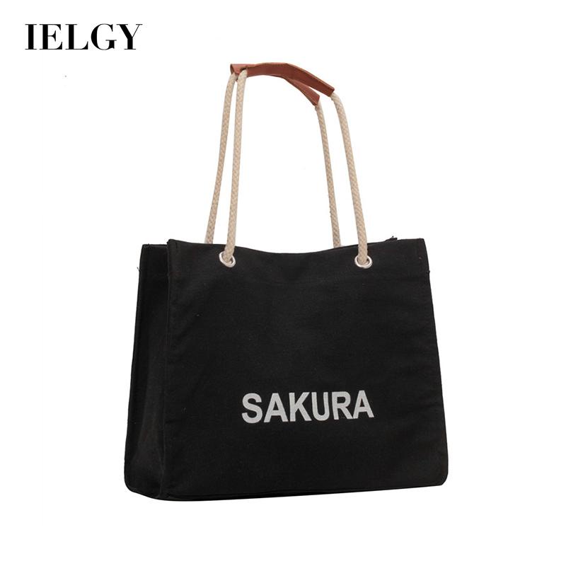 IELGY Túi Đeo Vai Vải canvas In Chữ Phong Cách Hàn Quốc Thời Trang Cho Nữ