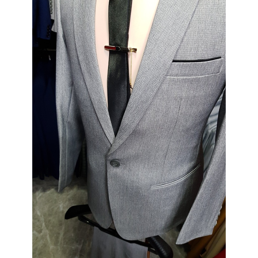 Bộ vest nam ôm body màu xám ghi chất liệu vải nhập cao cấp dày mịn + cà vạt nơ kẹp