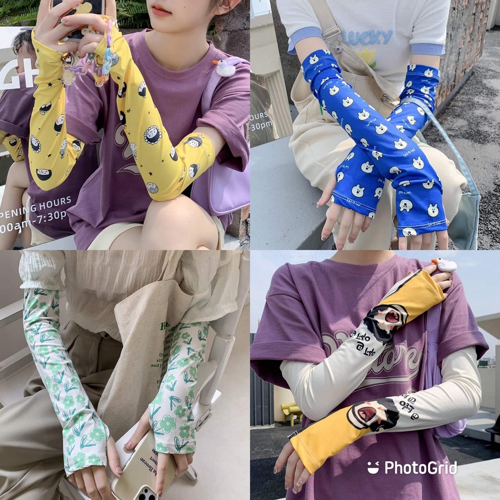 Găng tay chống nắng ống dài hoạ tiết dễ thương độc đáo nhiều màu WamXi chất lượng cao