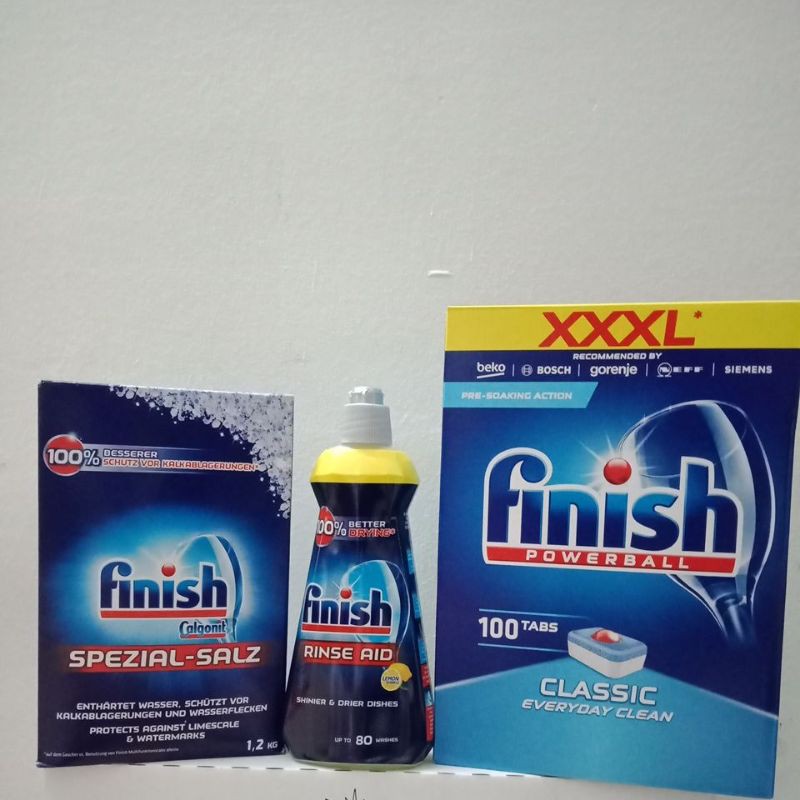 combo Hộp muốivruwra chén 1,2kg + hộp viên 100 viên rửa chén Finish+bóng finish 400ml