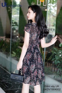 Đầm xoè hoa đai nơ UK