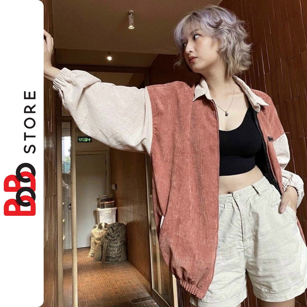 Áo khoác bomber nhung tăm form rộng dành cho nữ - BoBo Store