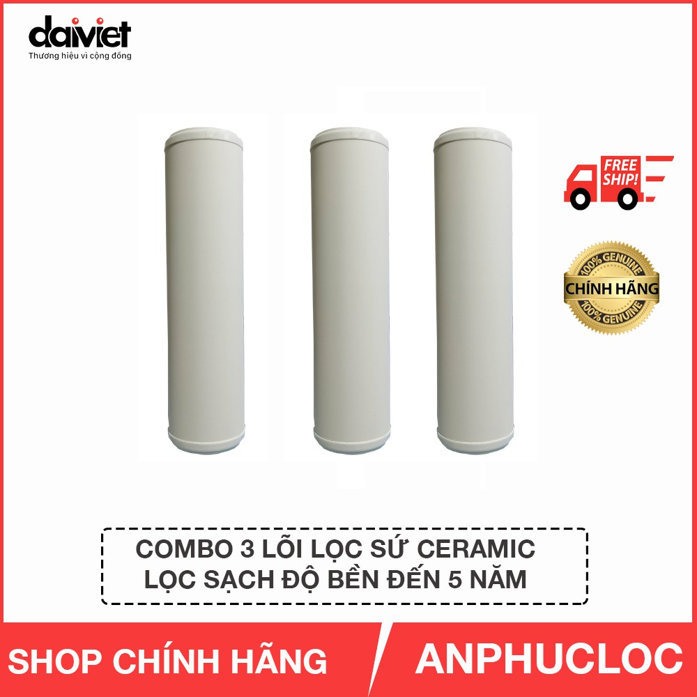 Combo 3 lõi lọc nước sứ Ceramic Đại Việt sản xuất sử dụng cho máy lọc nước Daikiosan &amp; Makano