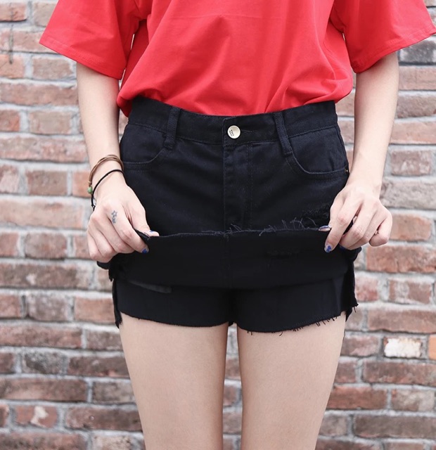 Quần váy jean BIG SIZE màu đen tuyền rách nhẹ, lưng cao, co dãn mạnh 4334