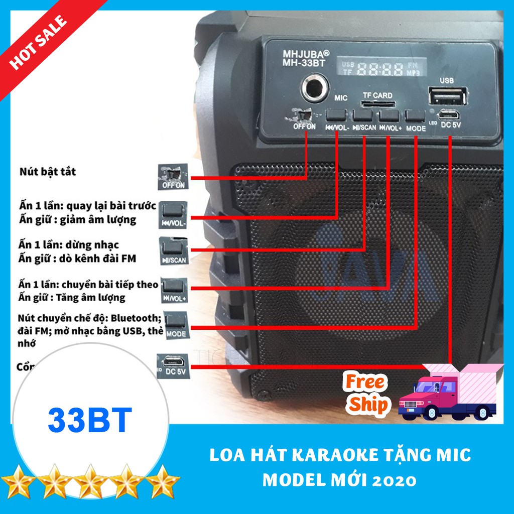 [TẶNG 1 MIC 100K] Loa Kẹo Kéo Karaoke Bluetooth Pro33bt Loại Cao Cấp Model 2021 Chip âm thanh mới cho chất âm tuyệt vời