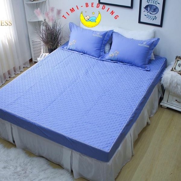 Bộ ga gối lụa 60s chun trần bông Happiness cao cấp mùa hè thoáng mát, sang trọng – Timibedding
