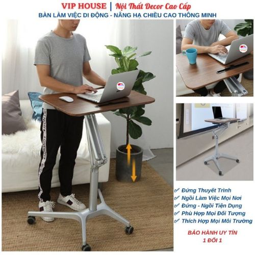 Bàn Làm Việc Di Động Thông Minh, Bàn Laptop Nâng Hạ Chiều Cao Điều Chỉnh Mặt Phẳng Nghiêng Có Khóa Bánh Xe Xoay 360 Độ