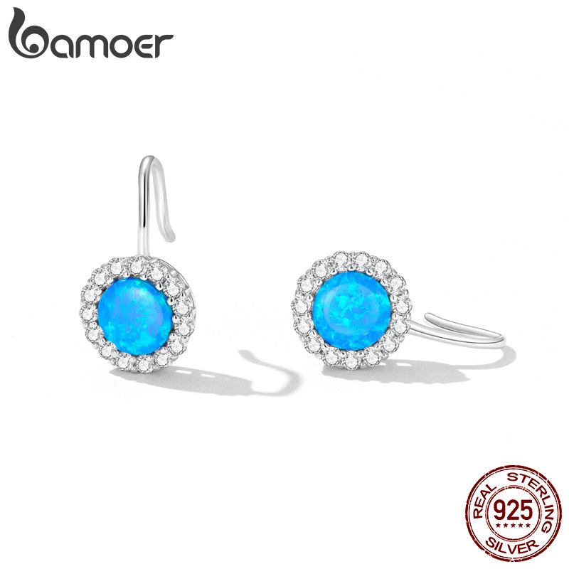 Bông tai BAMOER từ bạc 925 đính ngọc mắt mèo sang trọng thời trang