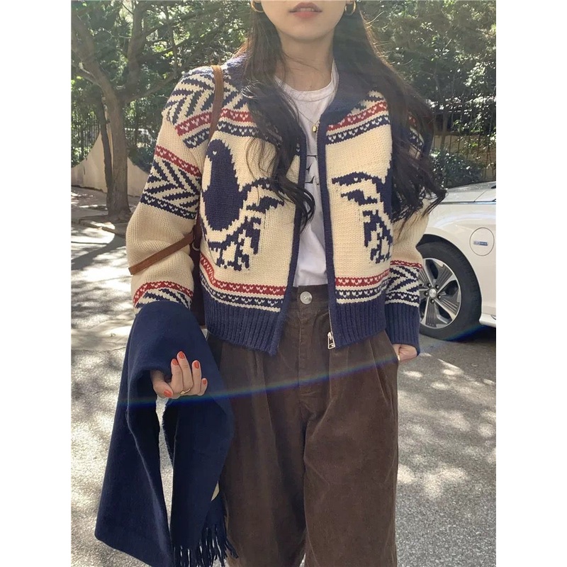 Áo Khoác cardigan Dệt Kim Dáng Ngắn Cổ Tròn Thời Trang Hàn Quốc